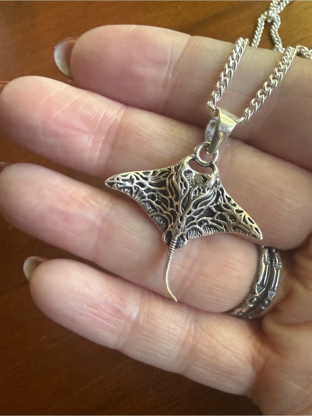 Sterling Silver Stingray Pendant Necklace |
Oxidized Detailed Ocean Jewelry